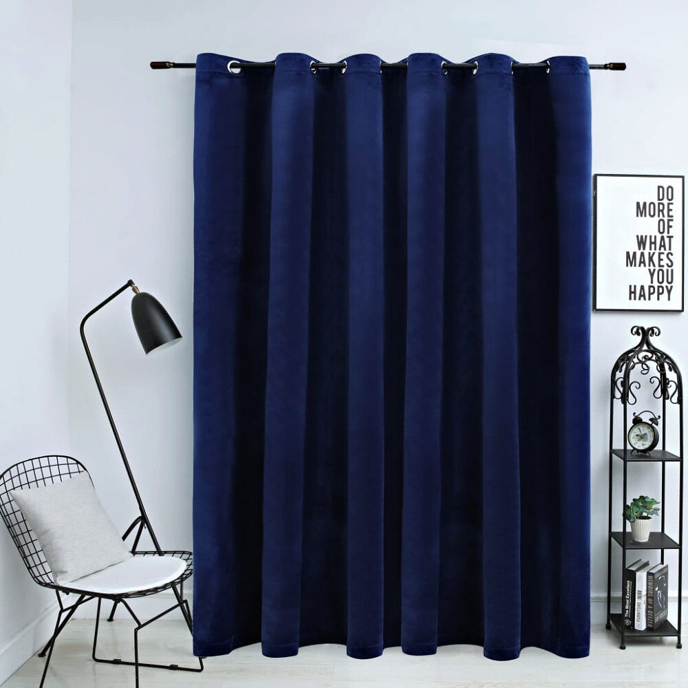 vidaXL Mörkläggningsgardin med metallringar sammet mörkblå 290x245 cm