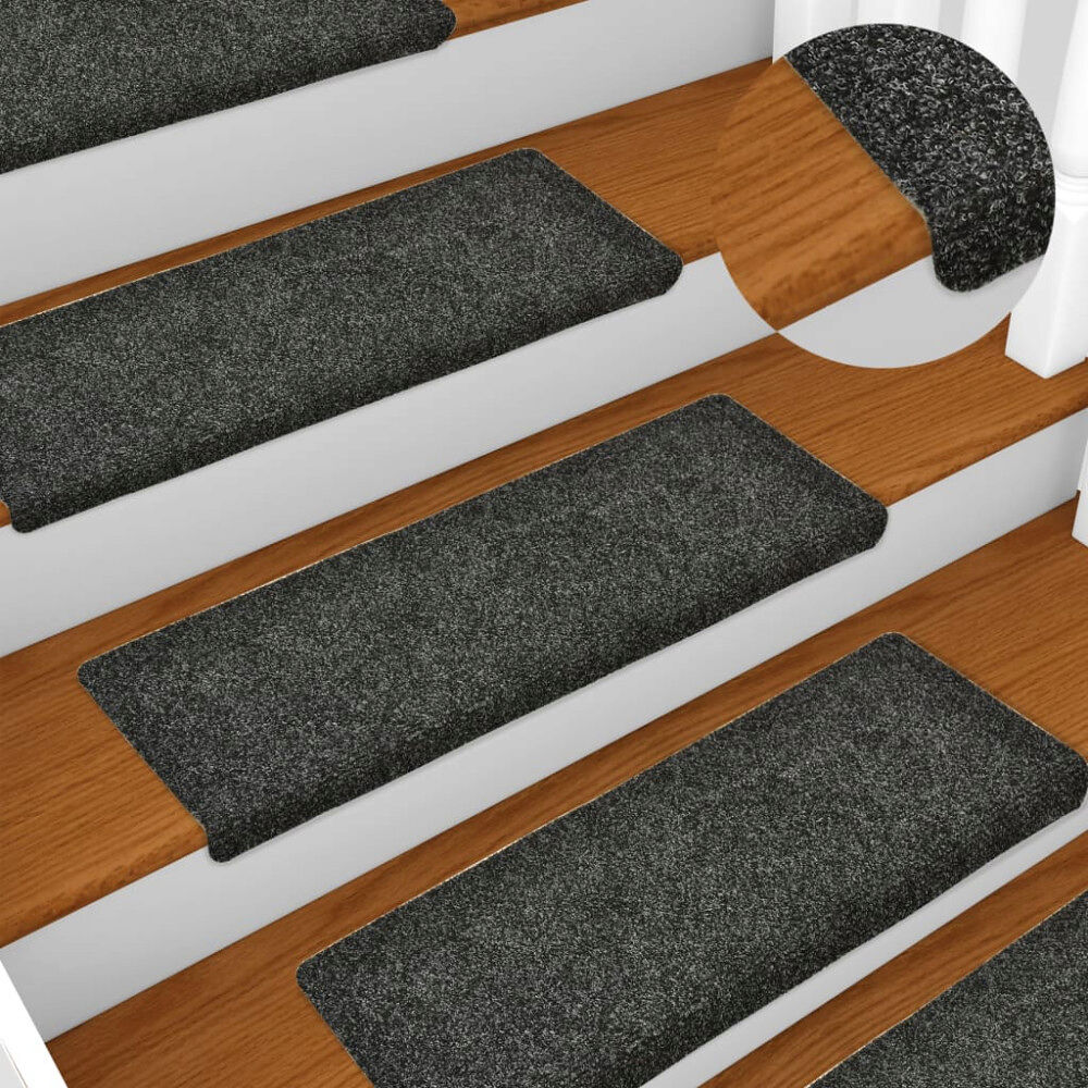 vidaXL Trappmattor självhäftande 15 st 65x21x4 cm grå rektangulär kant