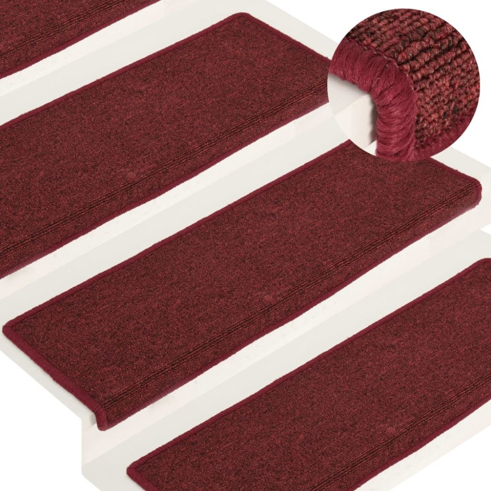 vidaXL Trappmattor 15 st 65x21x4 cm bordeaux rektangulär kant