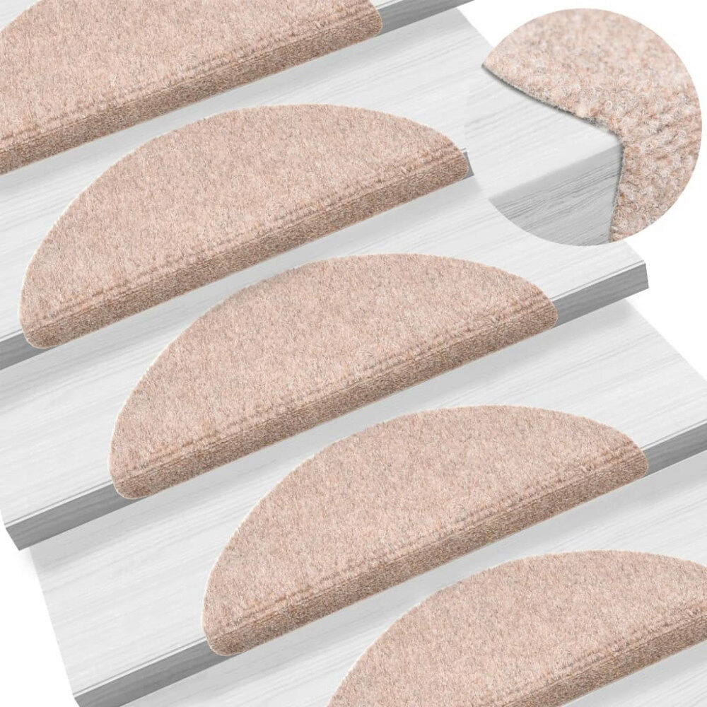 vidaXL Trappmattor självhäftande 5 st 56x17x3 cm krämfärgade halvrunda