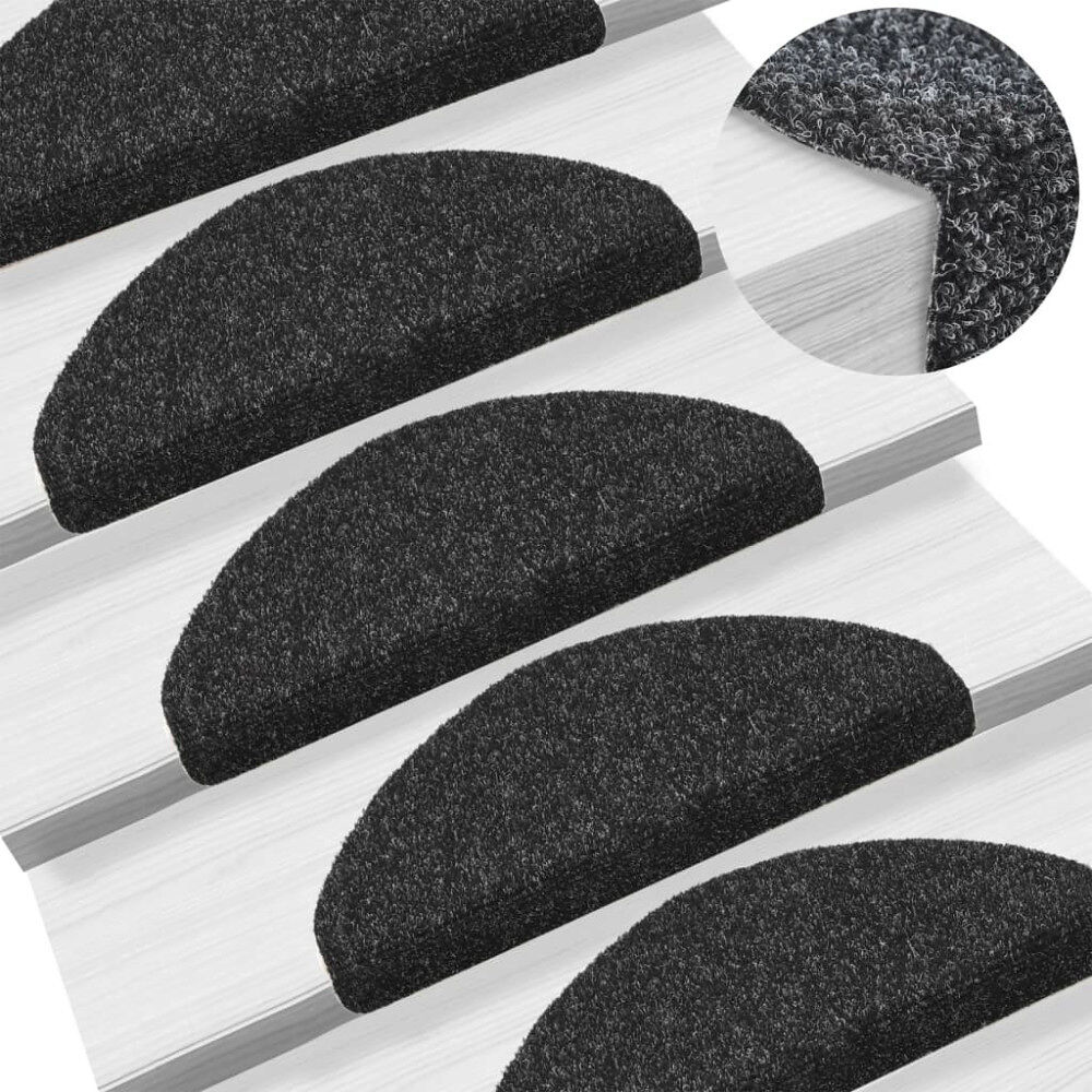 vidaXL Trappmattor självhäftande 10 st 65x21x4 cm svarta halvrunda stora