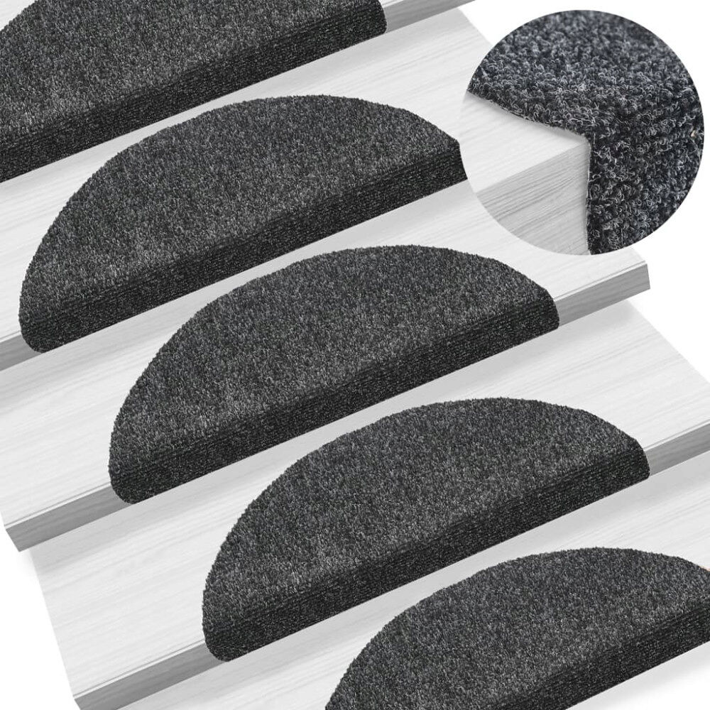 vidaXL Trappmattor självhäftande 10 st 56x17x3 cm mörkgrå halvrunda
