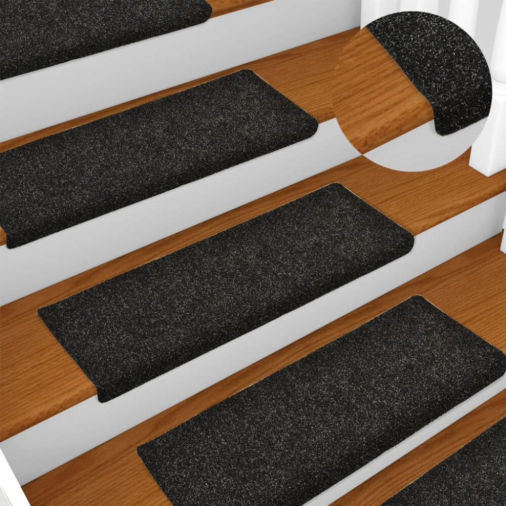 vidaXL Trappmattor självhäftande 5 st 65x21x4 cm svarta rektangulära kanter