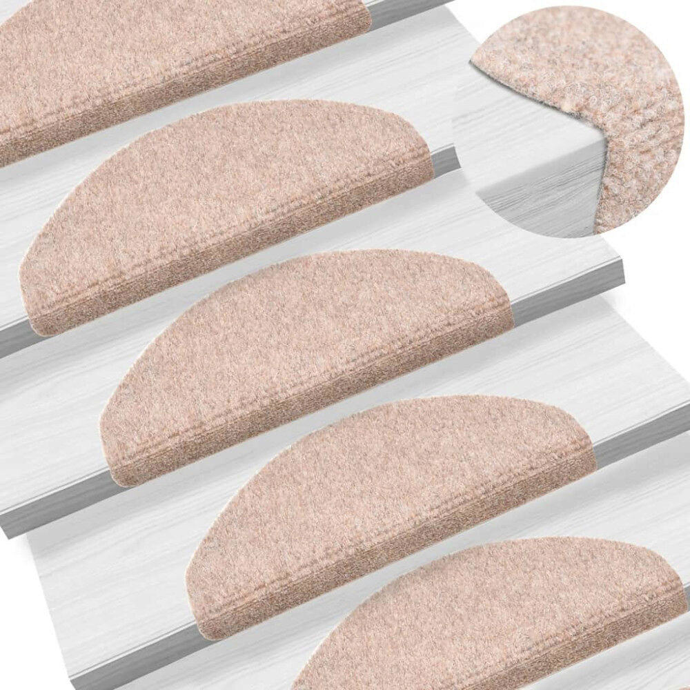 vidaXL Trappmattor självhäftande 5 st 65x21x4 cm krämfärgade halvrunda stora