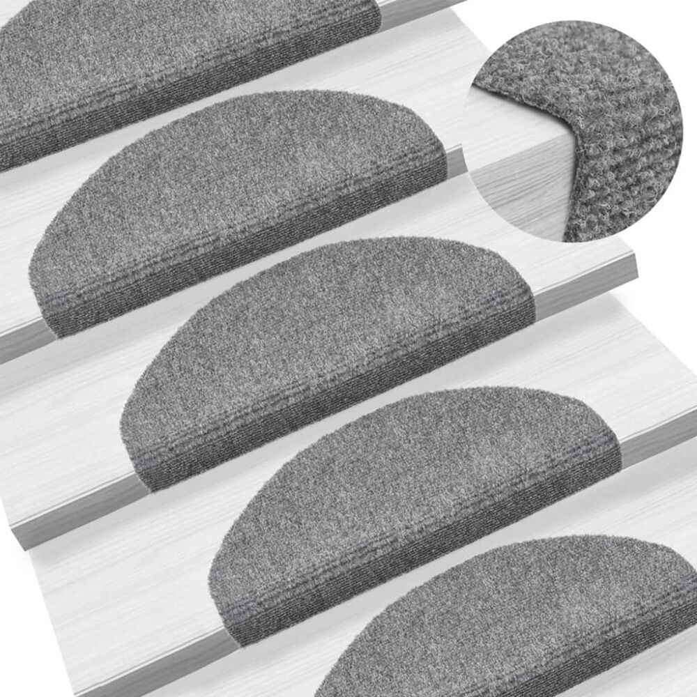 vidaXL Trappmattor självhäftande 5 st 65x21x4 cm ljusgrå halvrunda stora
