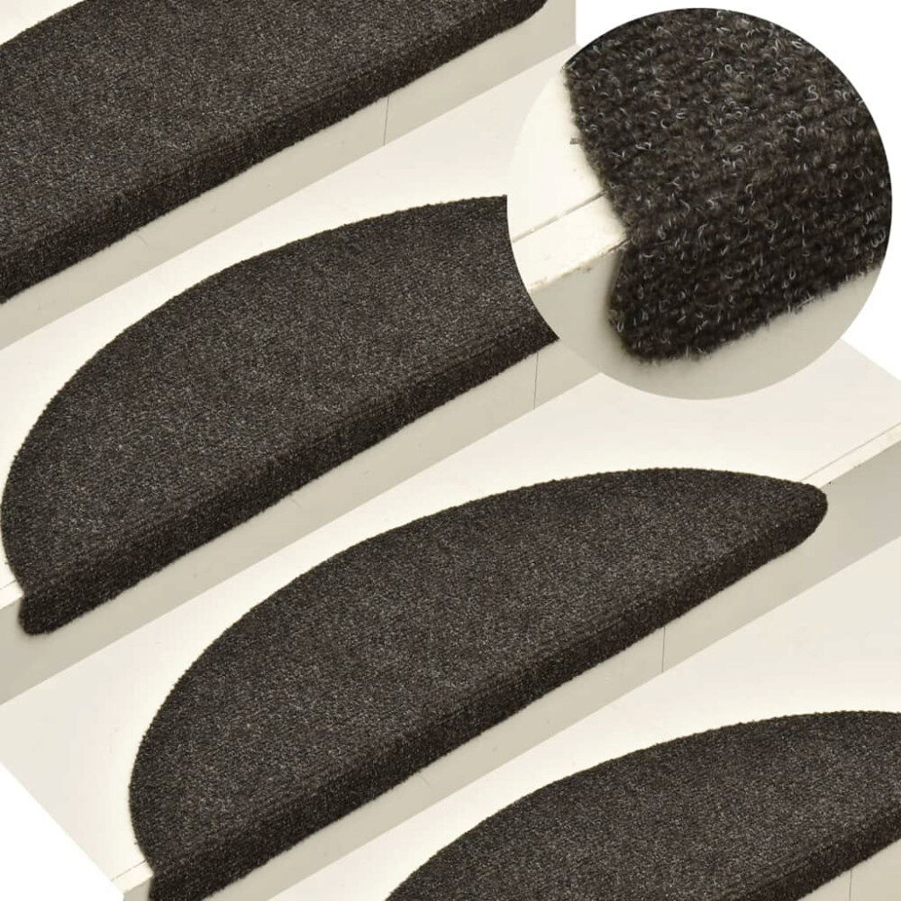 vidaXL Trappmattor självhäftande 10 st 65x21x4 cm antracit halvrunda stora