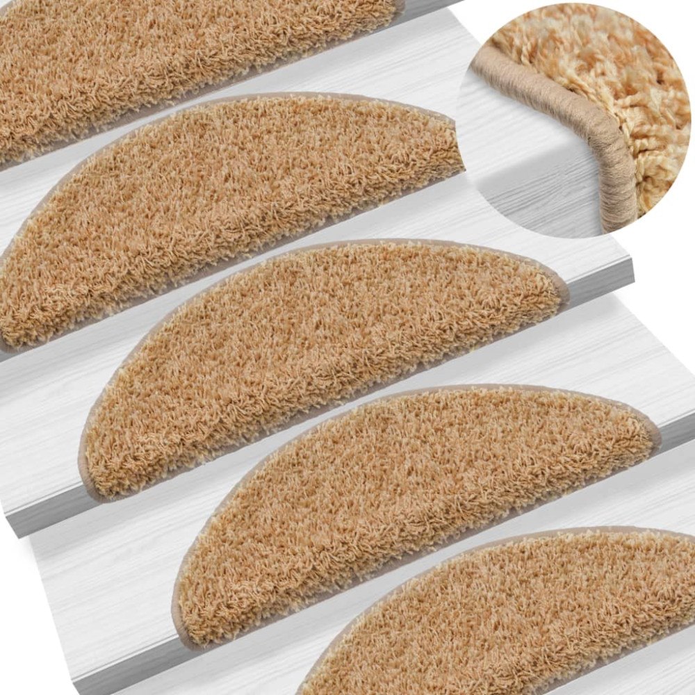 vidaXL Trappmattor 10 st 65x21x4 cm krämfärgade halvrunda stora