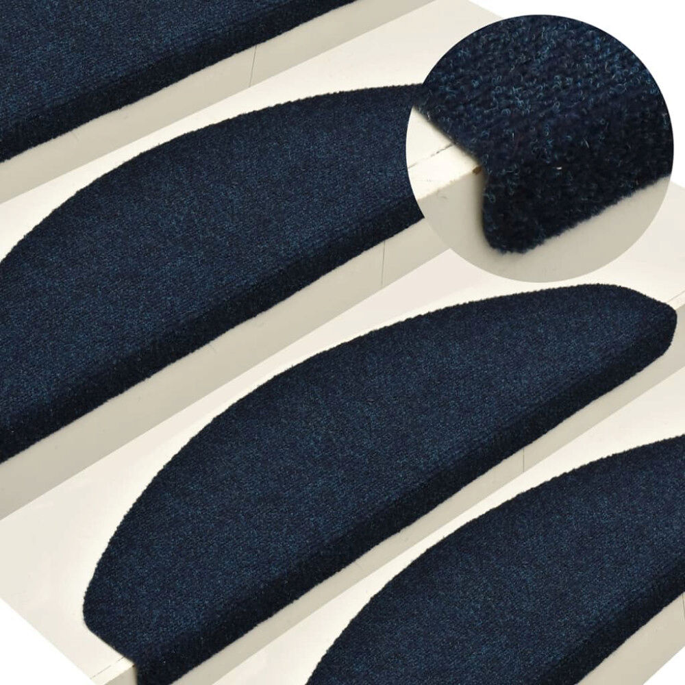 vidaXL Trappmattor självhäftande 10 st 65x21x4 cm marinblå halvrunda stora