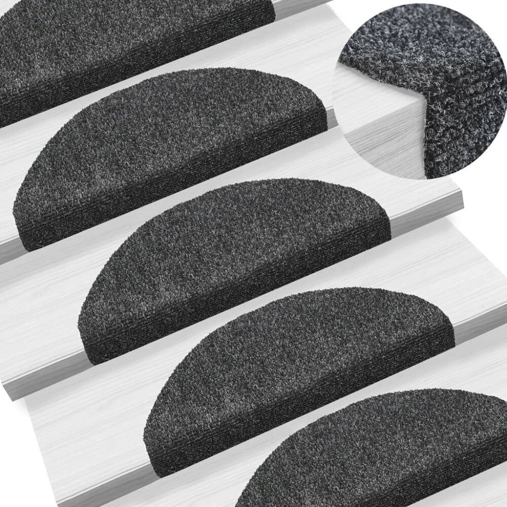 vidaXL Trappmattor självhäftande 10 st 65x21x4 cm mörkgrå halvrunda stora