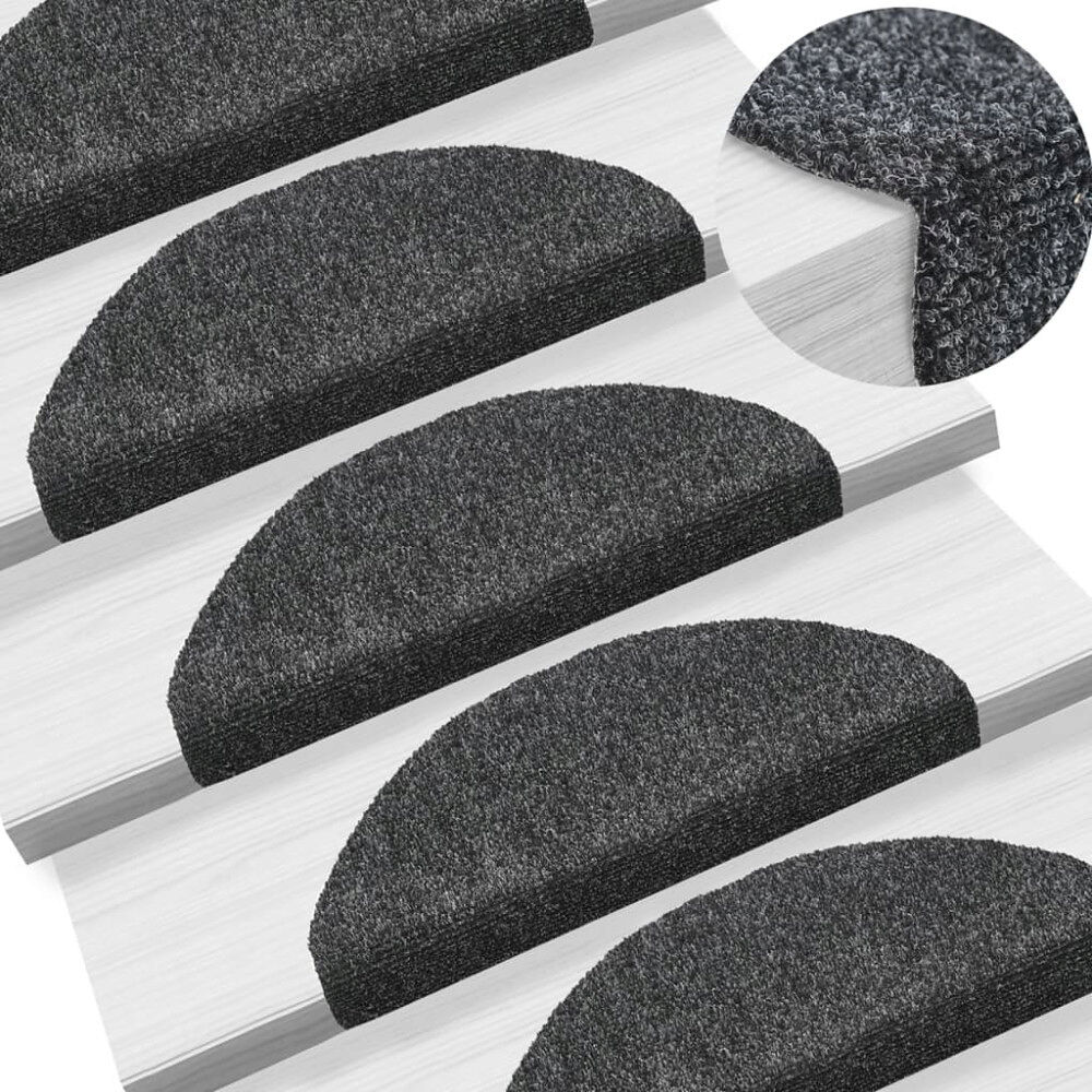 vidaXL Trappmattor självhäftande 5 st 65x21x4 cm mörkgrå halvrunda stora