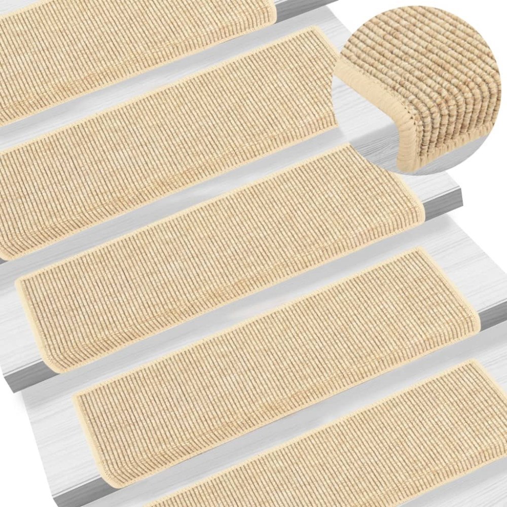 vidaXL Trappstegsmattor självhäftande sisal 15 st 65x21x4 cm ljusbeige