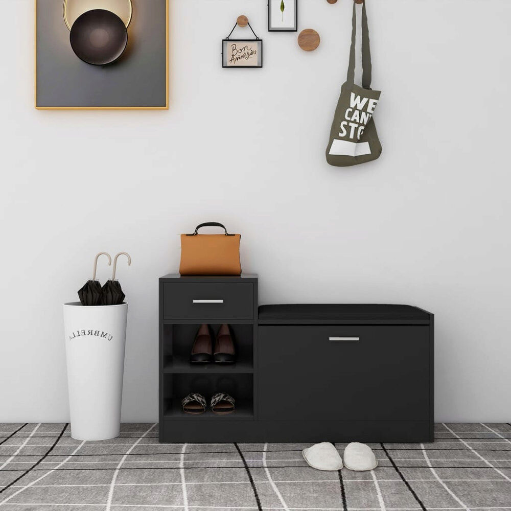 vidaXL Skobänk svart högglans 94,5x31x57 cm konstruerat trä