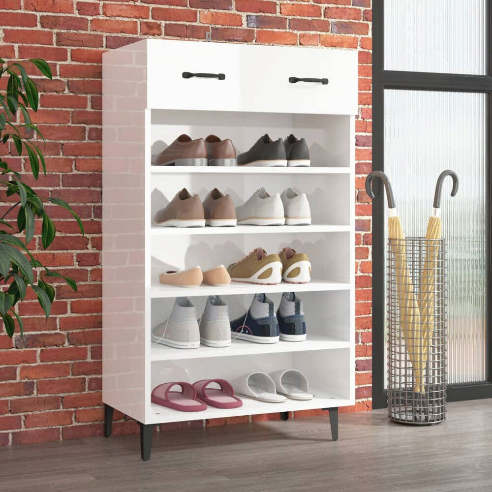 vidaXL Skoskåp vit högglans 60x35x105 cm konstruerat trä