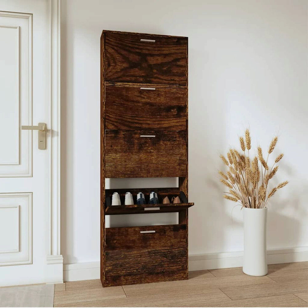 vidaXL Skoställ rökfärgad ek 59x17x169 cm konstruerat trä