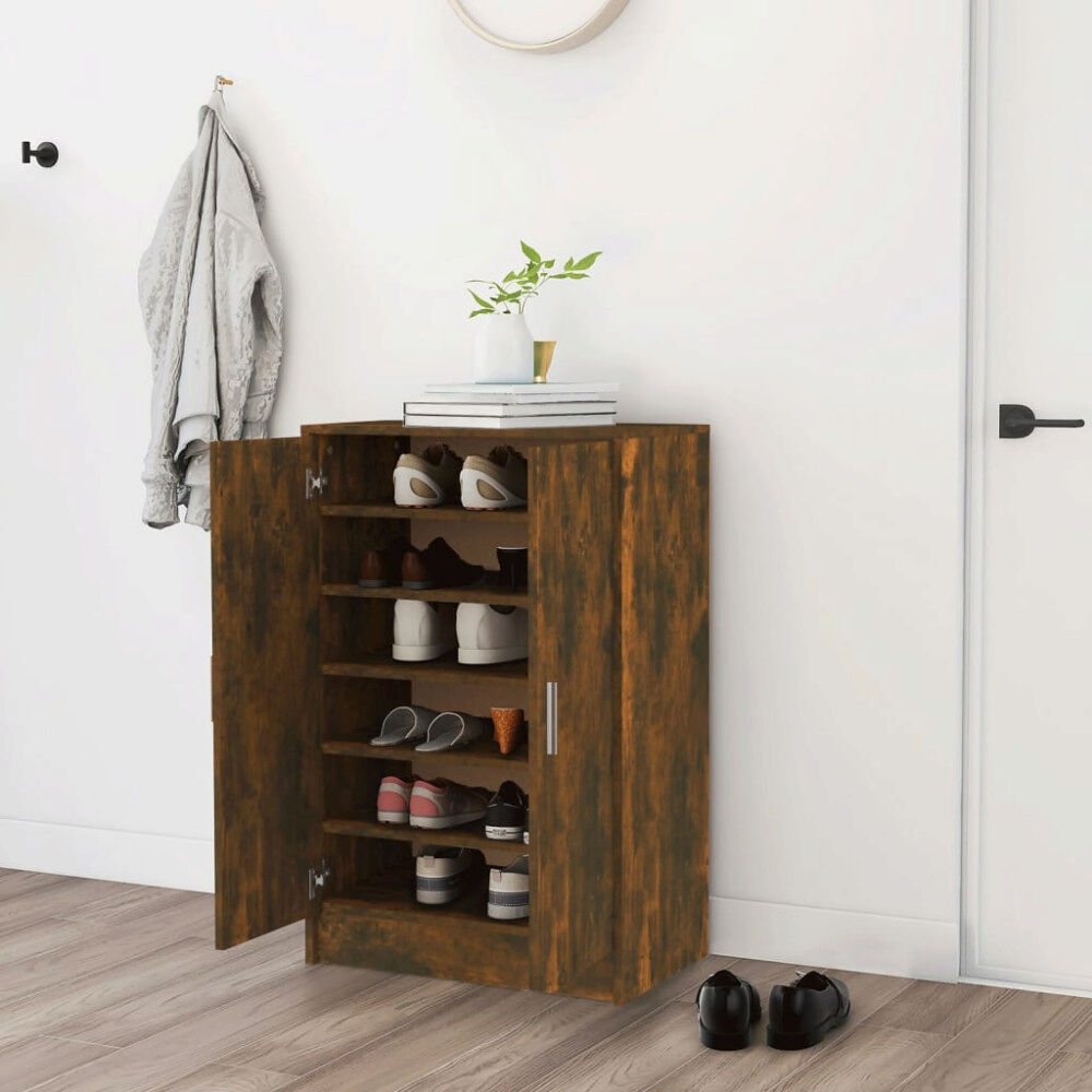 vidaXL Skoställ rökfärgad ek 60x35x92 cm konstruerat trä