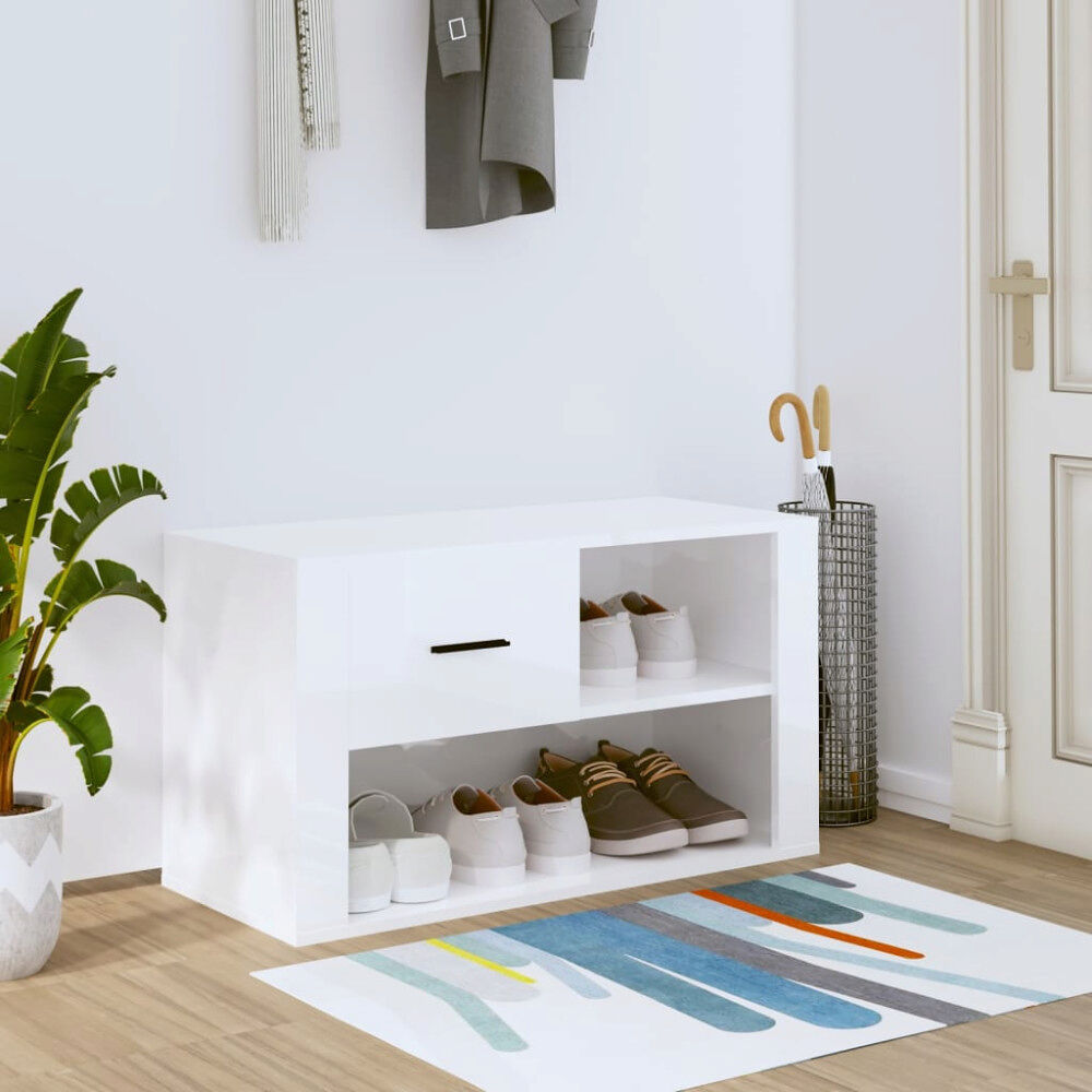 vidaXL Skoskåp vit högglans 80x35x45 cm konstruerat trä