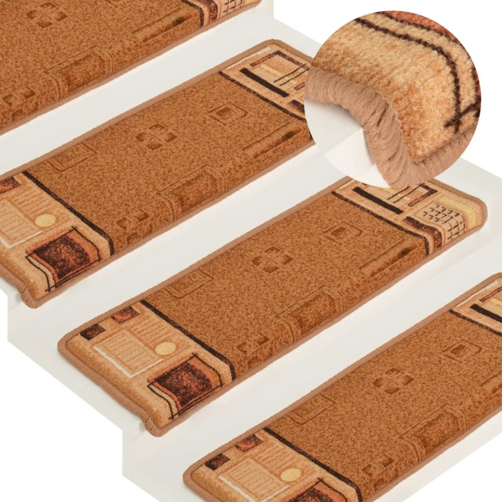 vidaXL Trappstegsmattor självhäftande 15 st 65x21x4 cm beige