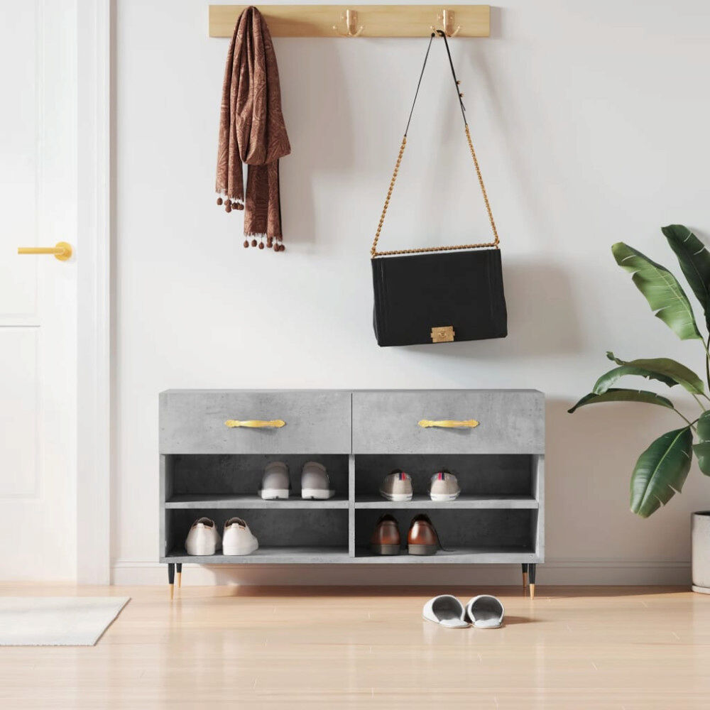 vidaXL Skobänk betonggrå 102x35x55 cm konstruerat trä