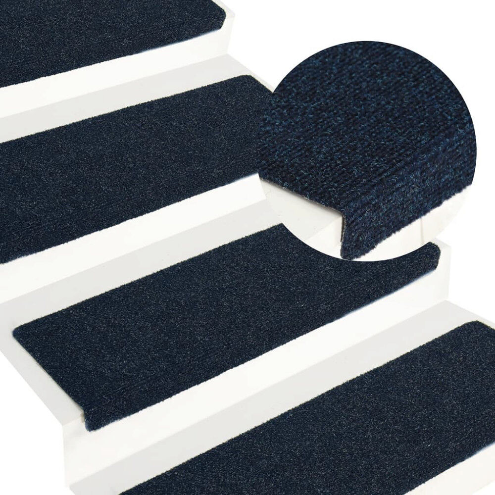 vidaXL Trappmattor självhäftande 15 st 65x21x4 cm marinblå rektangulär kant