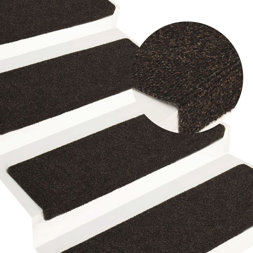 vidaXL Trappmattor självhäftande 15 st 65x21x4 cm mörkbruna rektangulära kanter