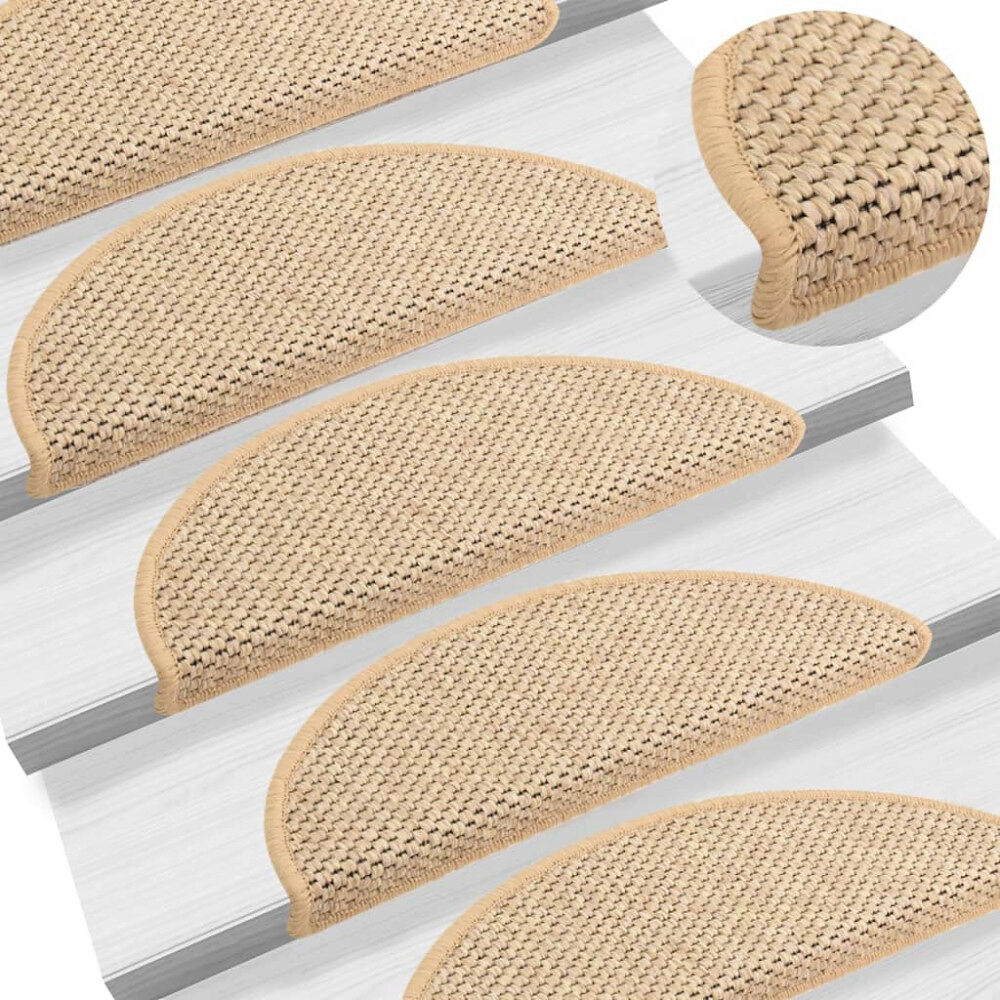 vidaXL Trappstegsmattor självhäftande sisal 15 st 56x17x3 cm ljusbeige