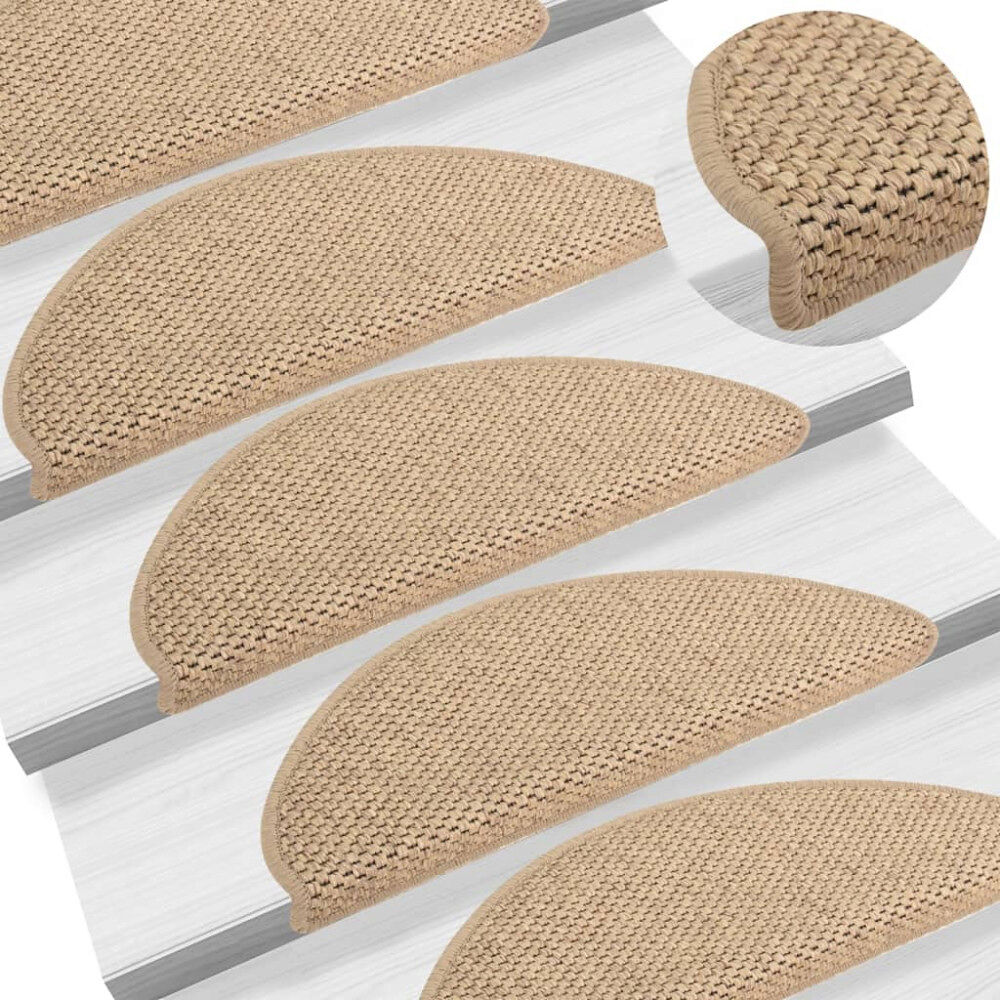 vidaXL Trappstegsmattor självhäftande sisal 15 st 65x21x4 cm sand