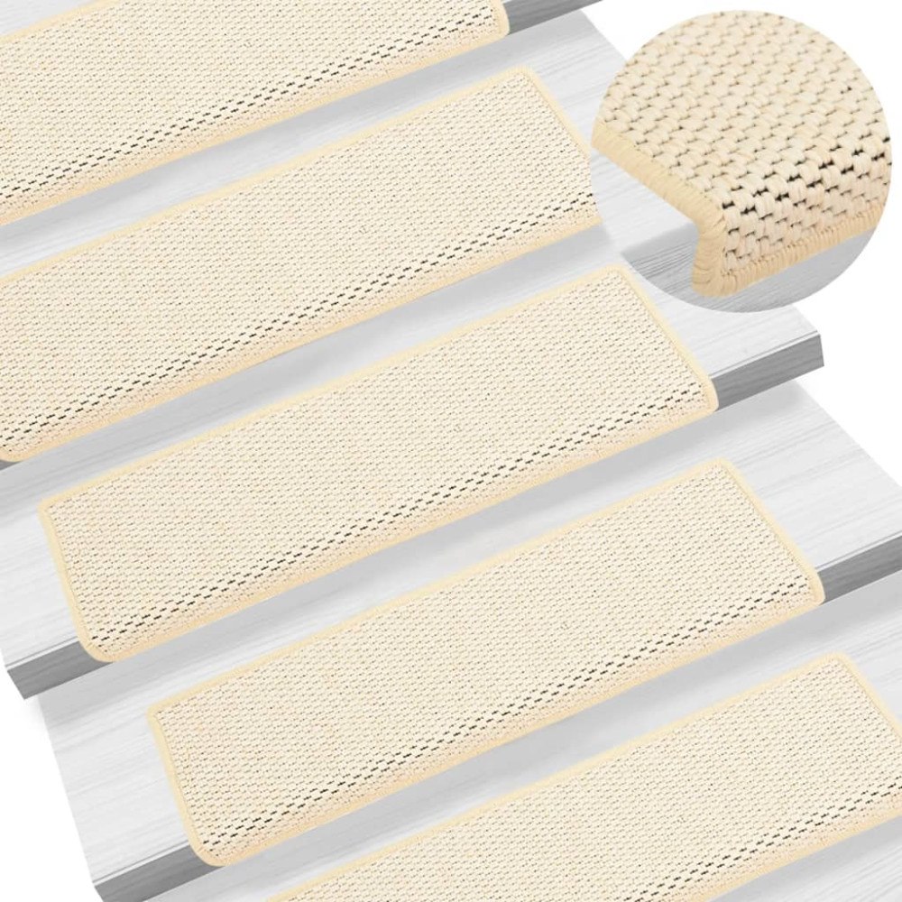 vidaXL Trappstegsmattor självhäftande sisal 15 st 65x21x4 cm naturvit