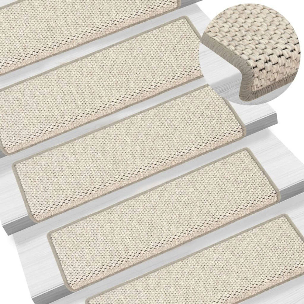 vidaXL Trappstegsmattor självhäftande sisal 15 st 65x21x4 cm platina