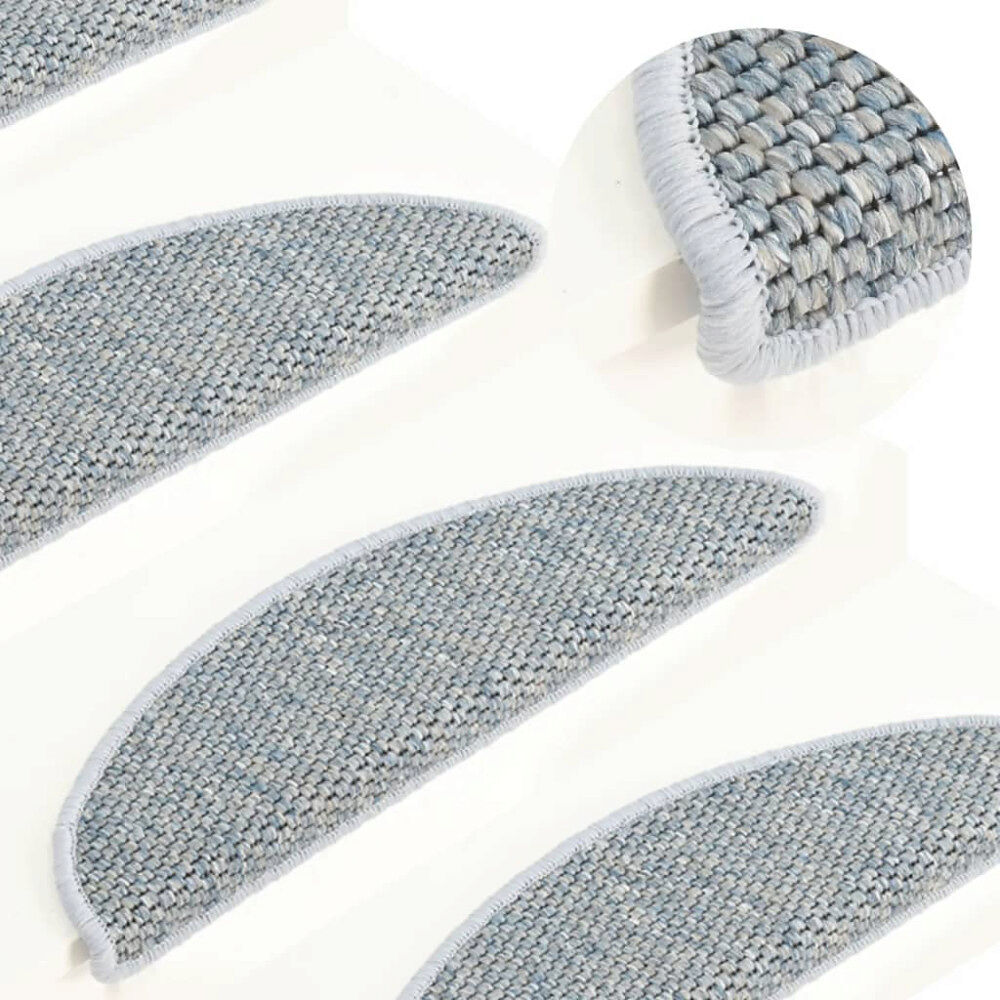 vidaXL Trappstegsmattor självhäftande sisal 15 st 65x21x4 cm blå