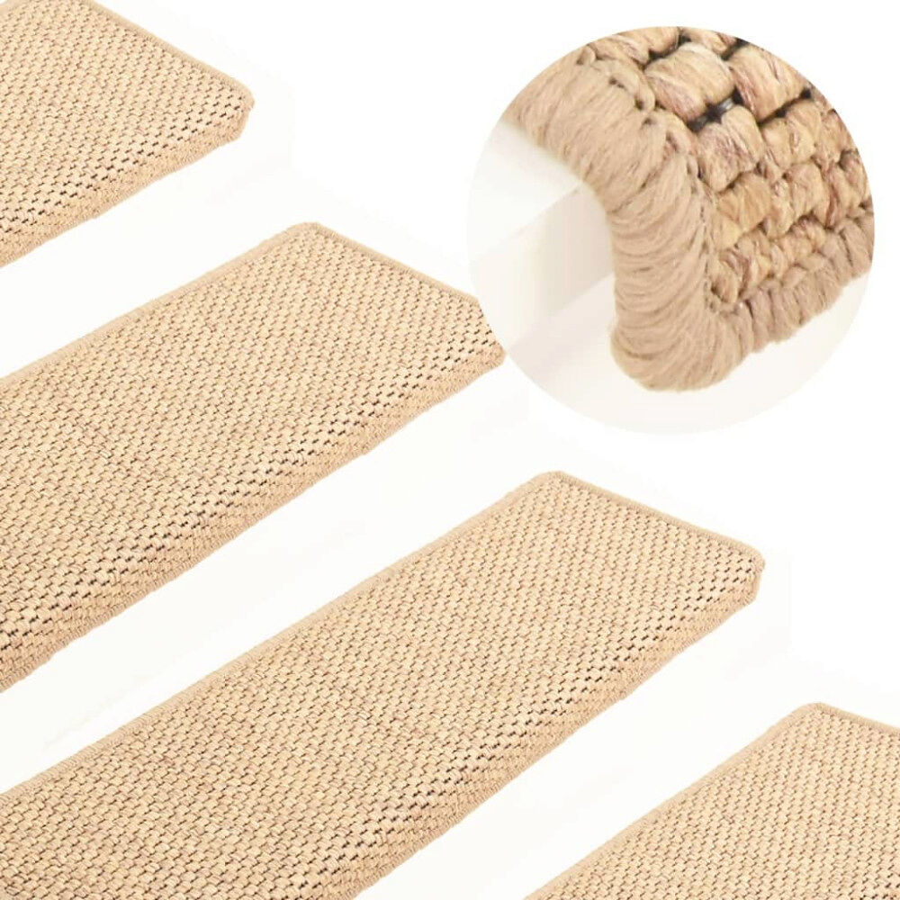 vidaXL Trappstegsmattor självhäftande sisal 15 st 65x21x4 cm ljusbeige