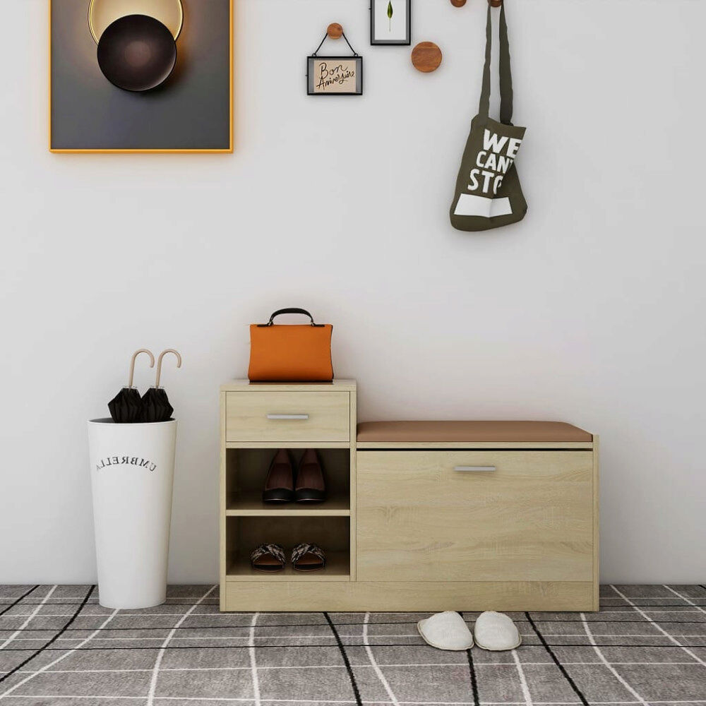vidaXL Skobänk sonoma-ek 94,5x31x57 cm konstruerat trä