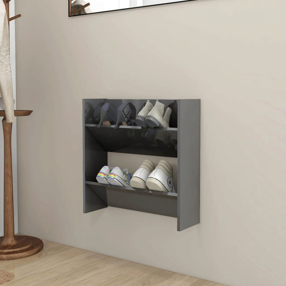 vidaXL Väggmonterat skoställ grå högglans 60x18x60 cm konstruerat trä