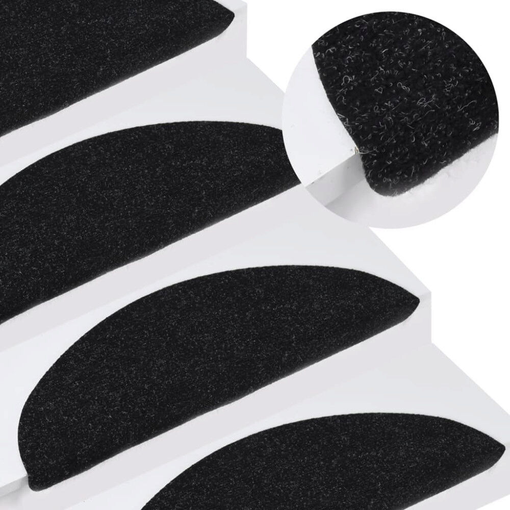vidaXL Trappstegsmattor självhäftande 15 st 65x22,5x3,5 cm svart