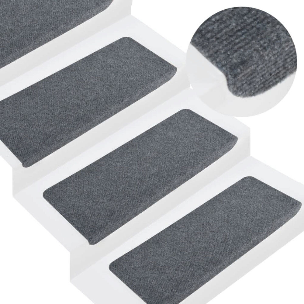 vidaXL Trappstegsmattor självhäftande 15 st 65x24,5x3,5 cm grå