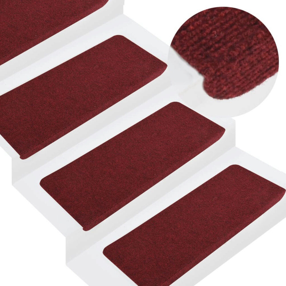 vidaXL Trappstegsmattor självhäftande 15 st 65x24,5x3,5 cm röd
