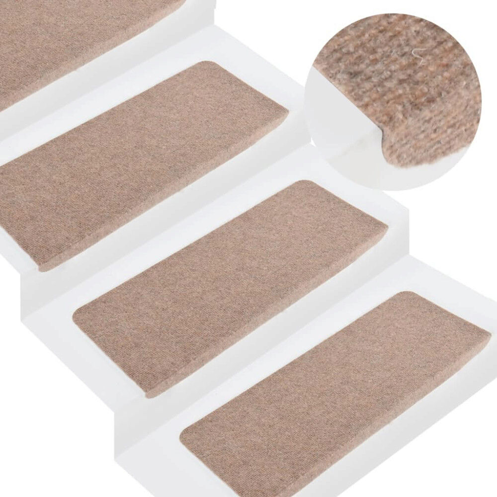 vidaXL Trappstegsmattor självhäftande 15 st 65x24,5x3,5 cm beige