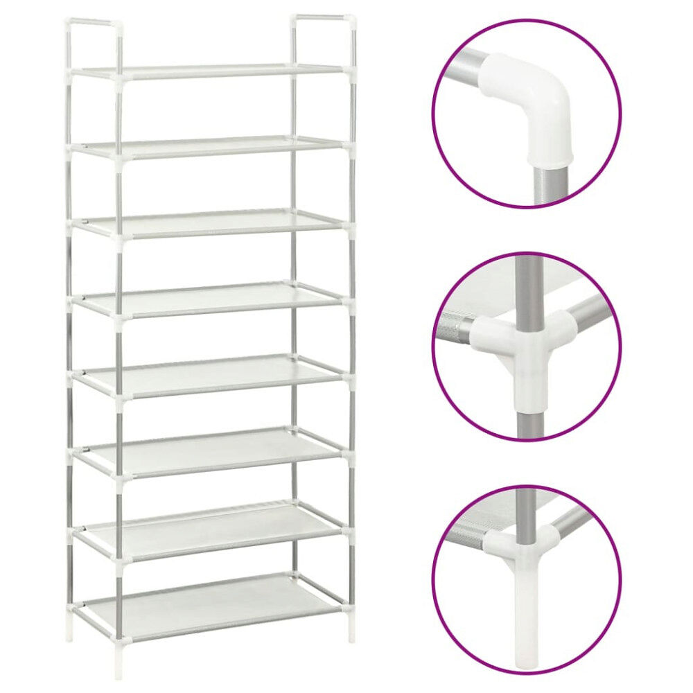vidaXL Skohylla med 8 hyllor metall och non-woven tyg silver