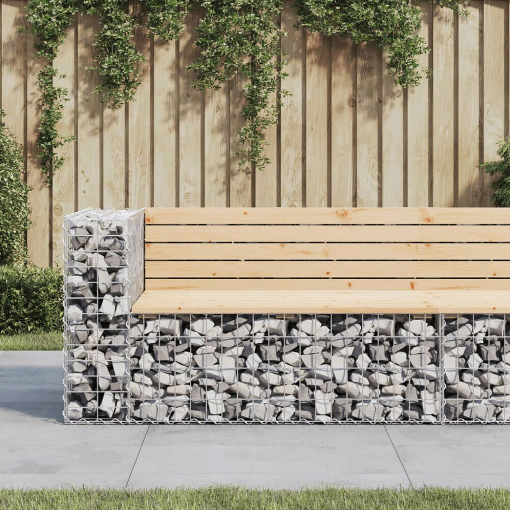 vidaXL Trädgårdsbänk gabion-design 122x71x65,5 cm massiv furu