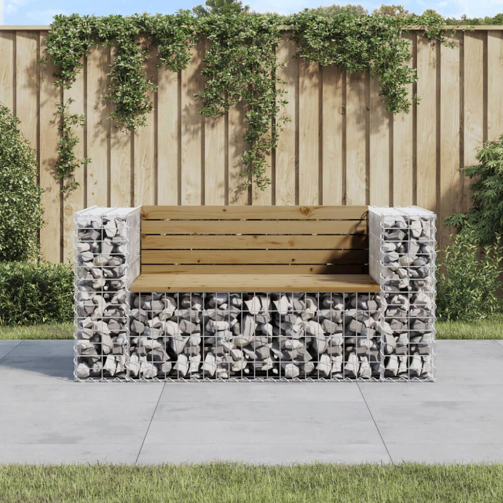 vidaXL Trädgårdsbänk gabion-design 143x71x65,5 cm impregnerad furu