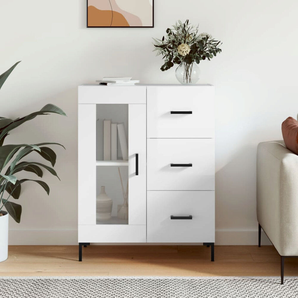 vidaXL Skänk vit högglans 69,5x34x90 cm konstruerat trä