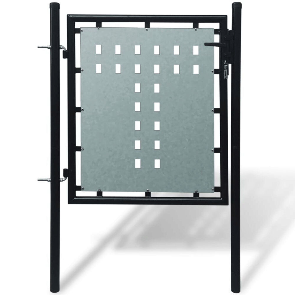 vidaXL Svart staketgrind med enkel dörr 100x100 cm