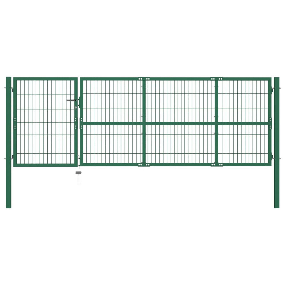 vidaXL Trädgårdsgrind med stolpar 350x100 cm stålgrön