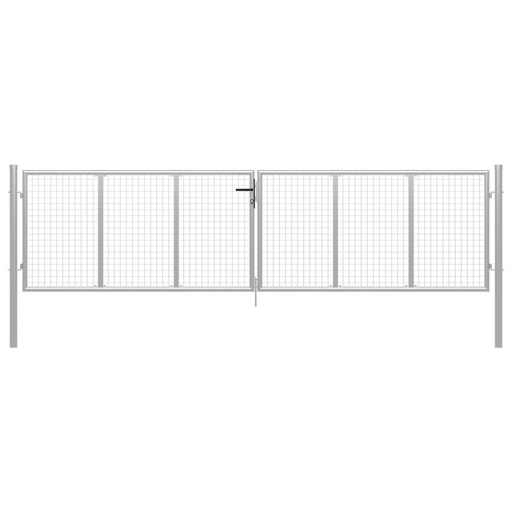 vidaXL Trädgårdsgrind galvaniserat stål 400x100 cm silver