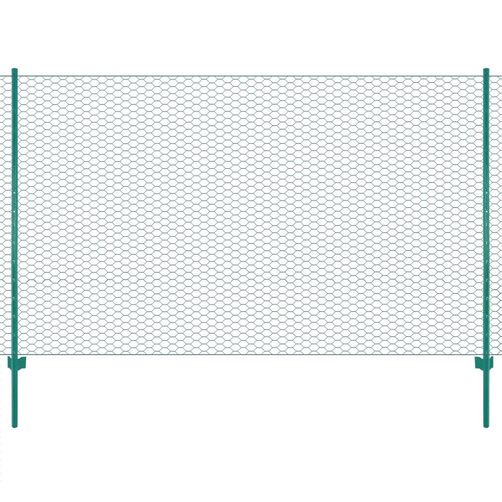 vidaXL Stängsel med stolpar stål 25x2 m grön