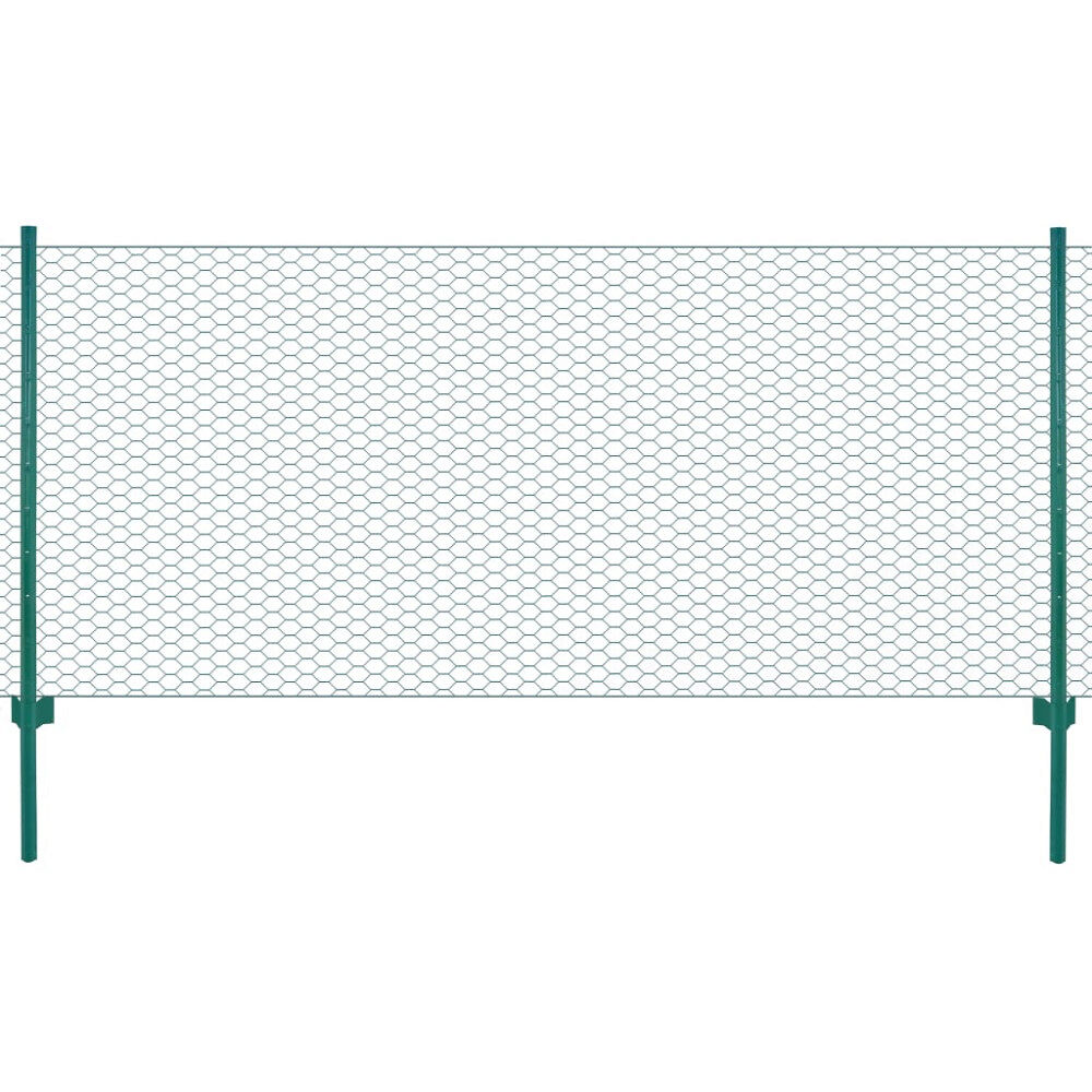 vidaXL Stängsel med stolpar stål 25x0,5 m grön