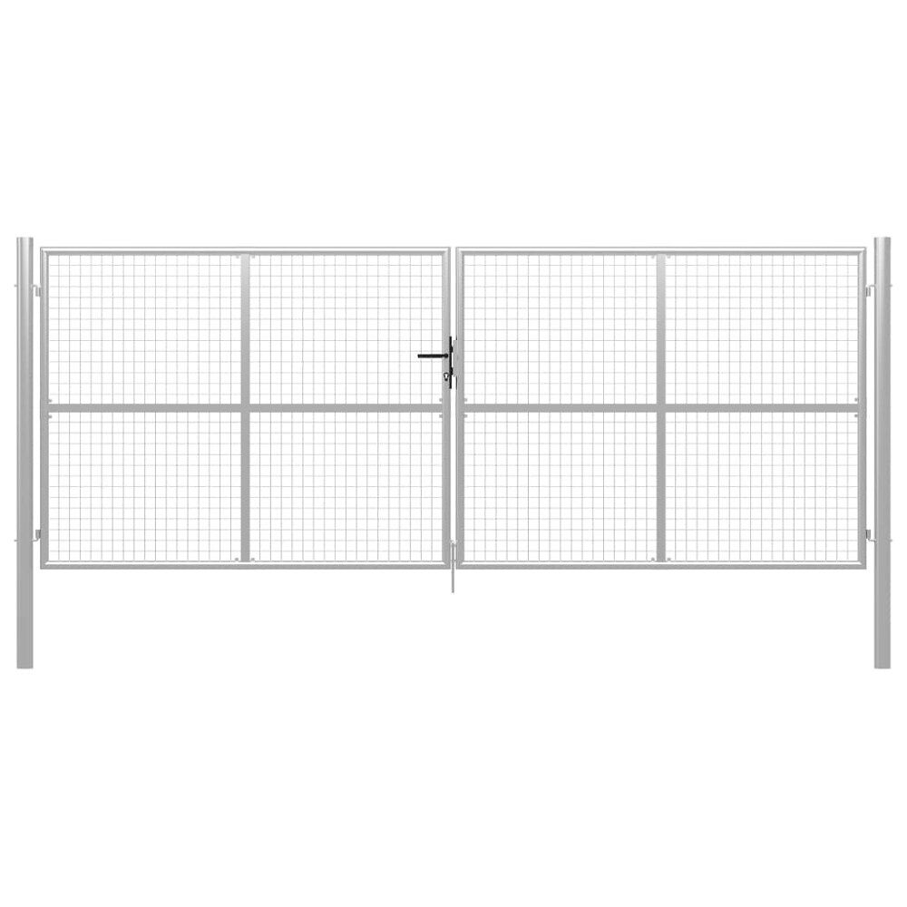 vidaXL Trädgårdsgrind galvaniserat stål 400x150 cm silver