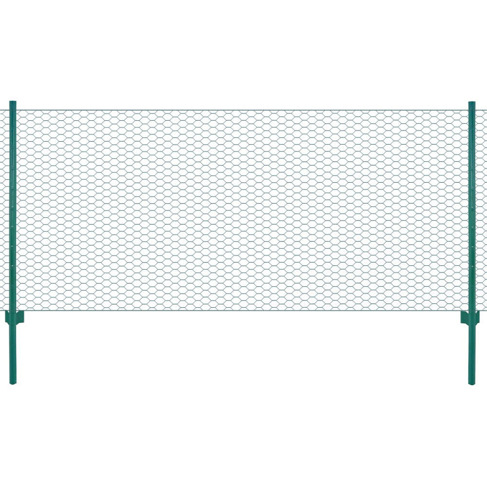 vidaXL Stängsel med stolpar stål 25x1 m grön