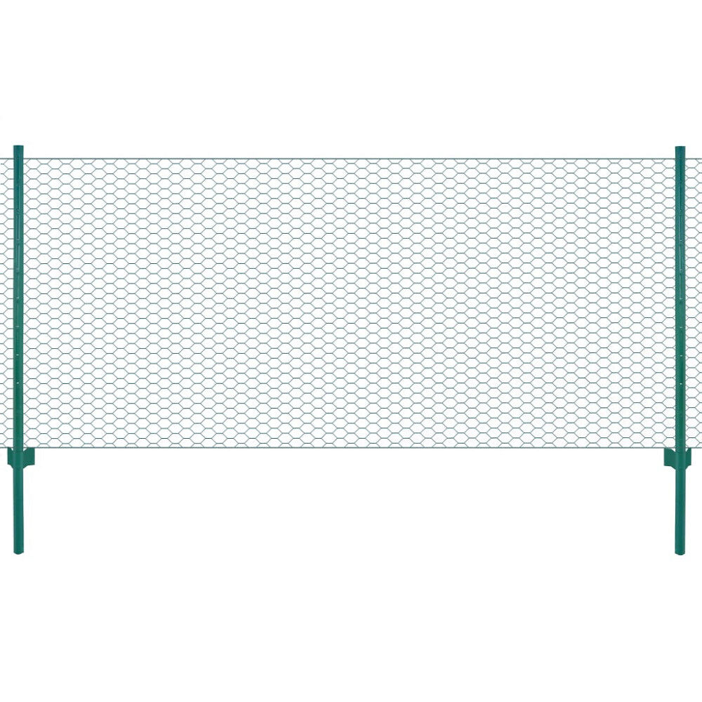 vidaXL Stängsel med stolpar stål 25x0,75 m grön