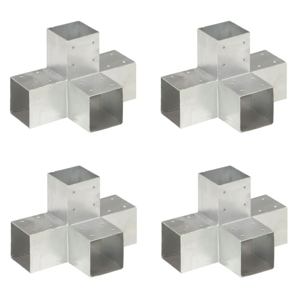 vidaXL Stolpbeslag 4 st X-form galvaniserad metall 91x91 mm