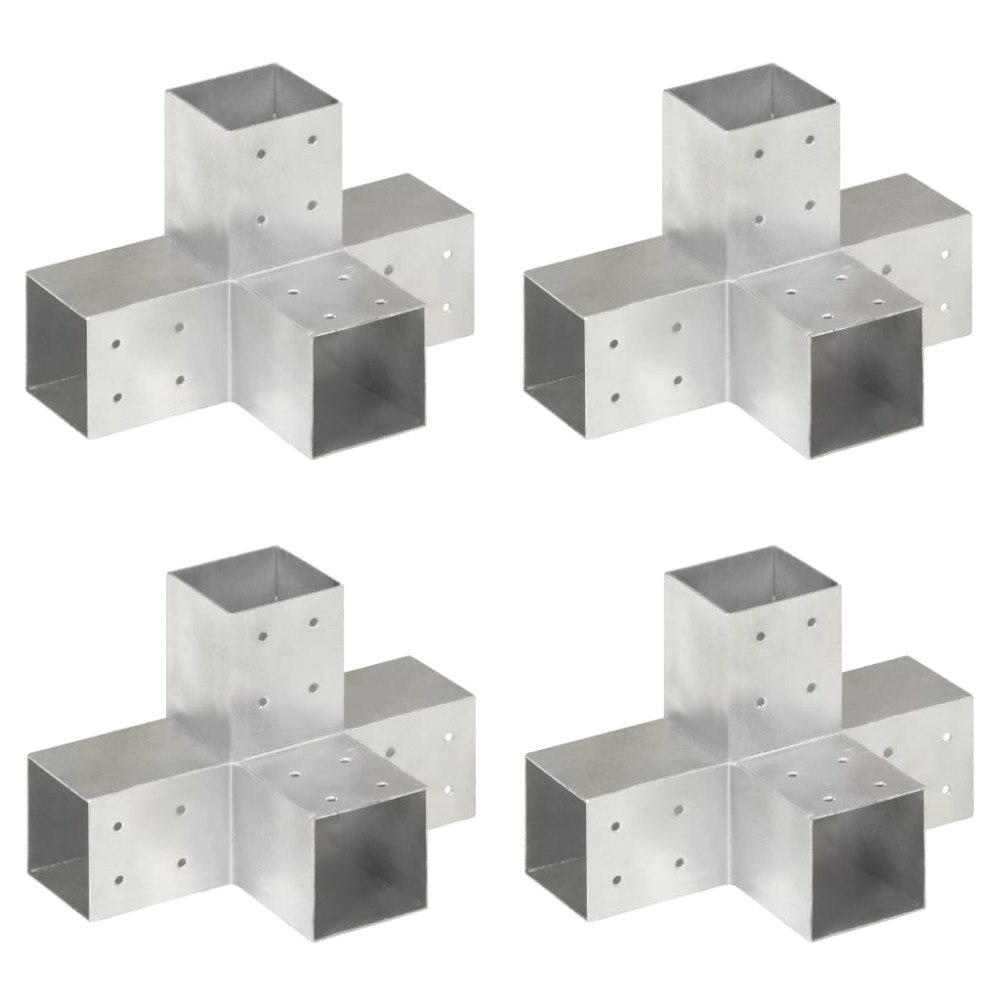 vidaXL Stolpbeslag 4 st X-form galvaniserad metall 81x81 mm